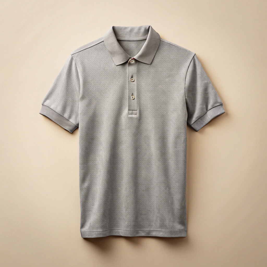 Grey Melange Plain Polo T-Shirt
